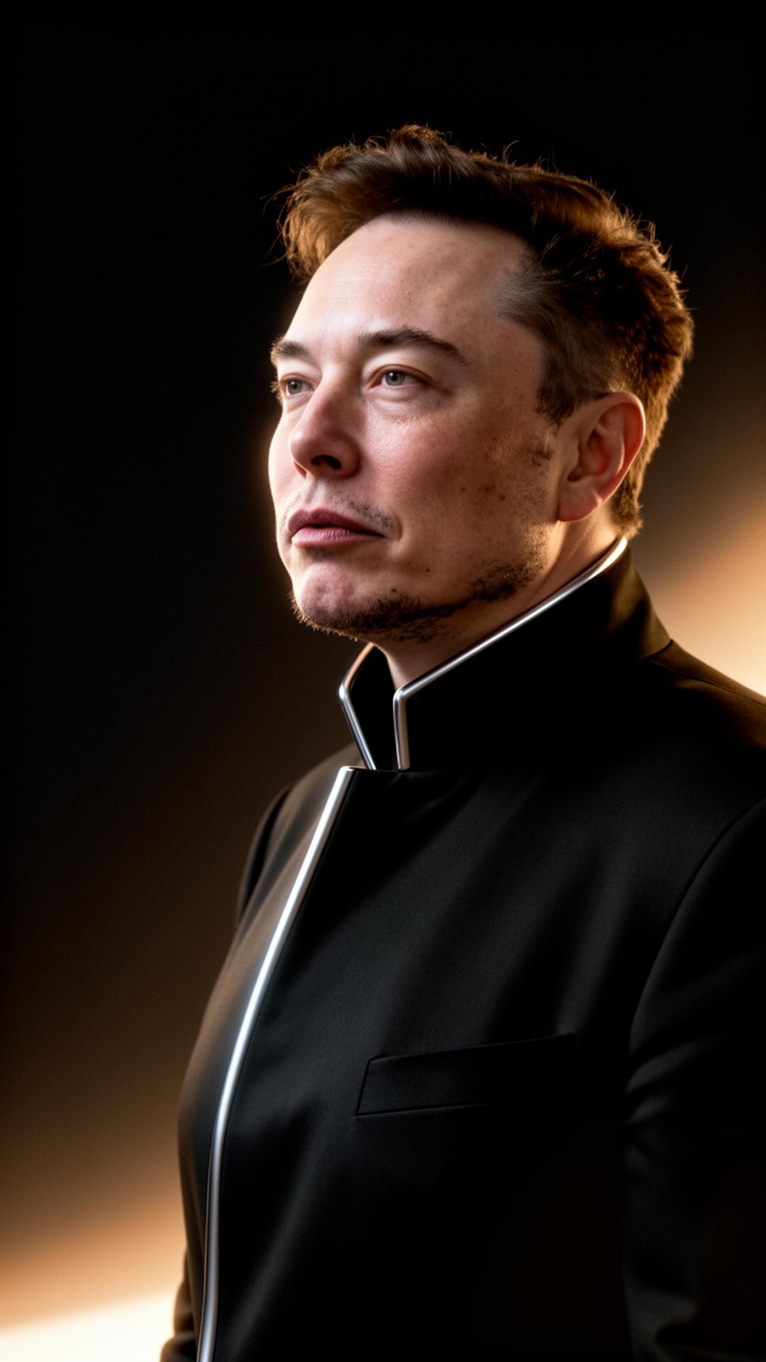 Editorial portrait of Elon Musk imagined in 2045